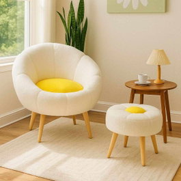 Atelier Del Sofa Conjunto de Sillón y Mesa Lateral Blanco y Amarillo